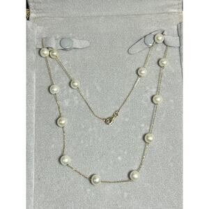 Shane Jewelry 14k solid yellow gold white pearl station chain necklace 18” 8.54g
